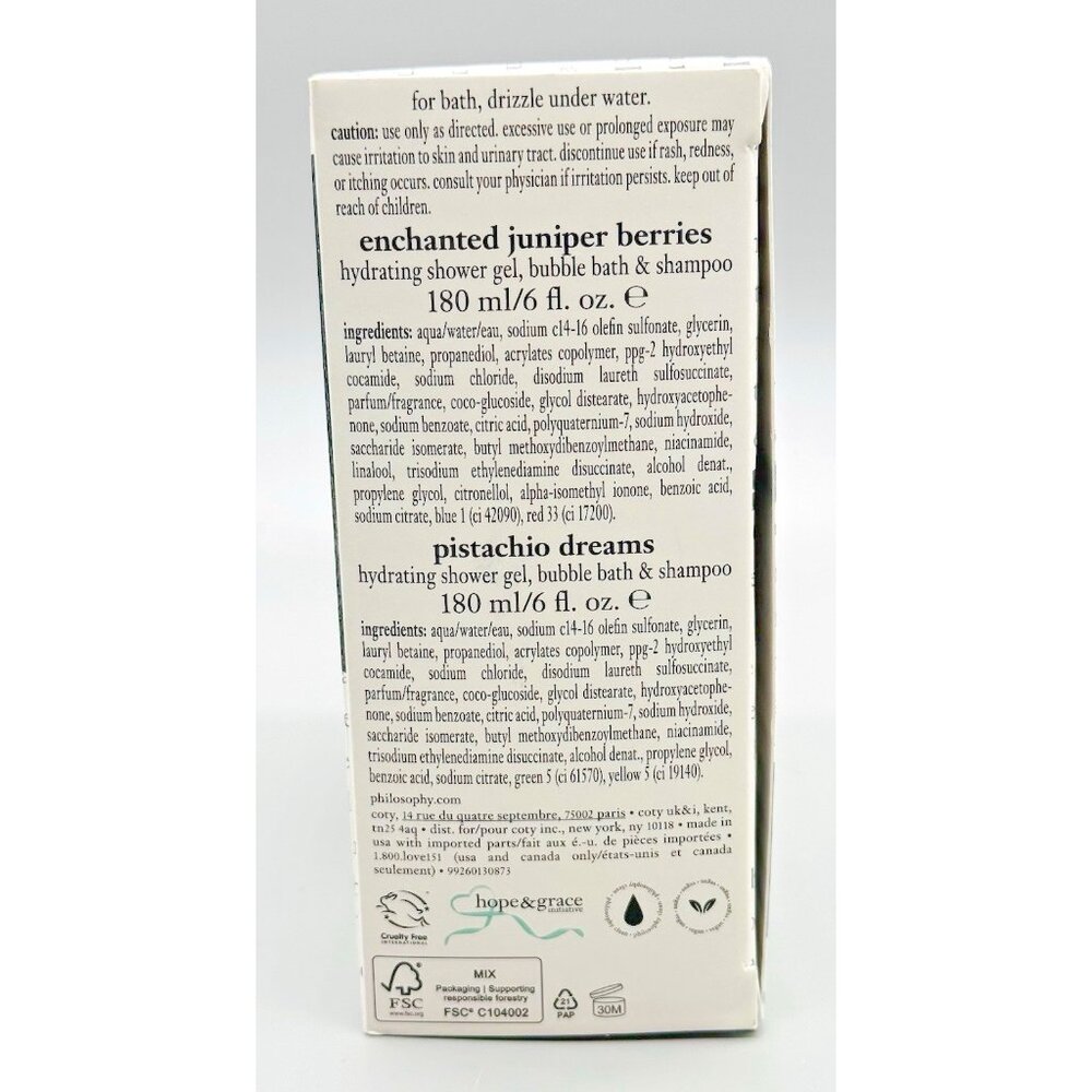 Philosophy Holiday Shower Gel Duo Pistachio Dreams Juniper Berries 6 oz Each - Picture 6 of 6